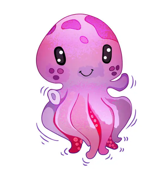 Vector illustration of Cute Cartoon Octopus Vector Illustration, Drawing for Children's Book