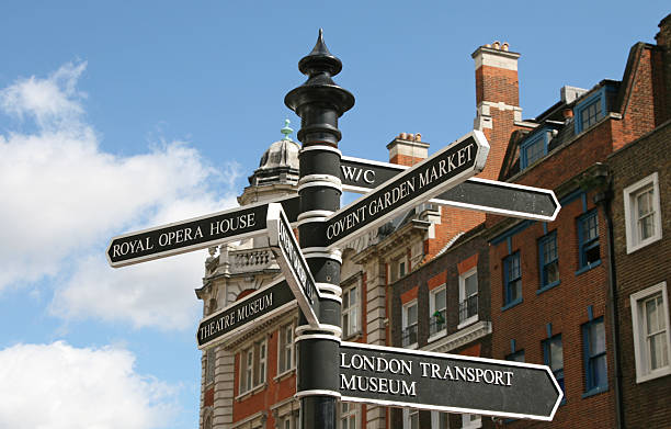 Covent Garden Signpost A sign in Covent Garden, London, pointing to the market. covent garden photos stock pictures, royalty-free photos & images