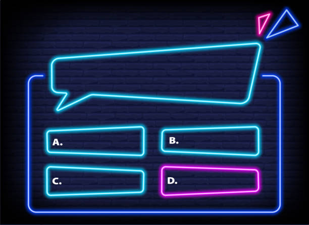 Neon quiz game template. Four options answers for knowledge exam in school, tv show. Vector Illustration 10 eps Neon quiz game template. Four options answers for knowledge exam in school, tv show. Vector Illustration 10 eps. trivia stock illustrations
