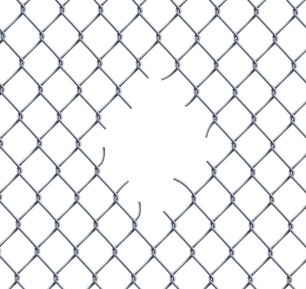 illustrazioni stock, clip art, cartoni animati e icone di tendenza di recinzione strappata rabitz chain link modello senza soluzione di continuità - rete metallica filo metallico
