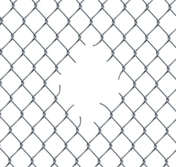 Vector illustration of Ripped fence rabitz chain link seamless pattern