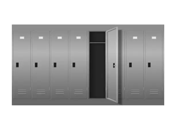 Vector illustration of Metal cabinets, gym, school changing room lockers