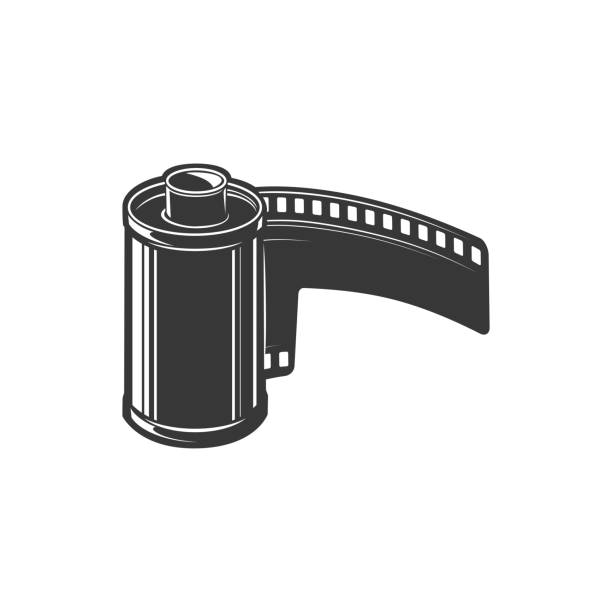 ilustrações de stock, clip art, desenhos animados e ícones de diapositive movie photo tape filmstrip reel icon - rolling up illustrations