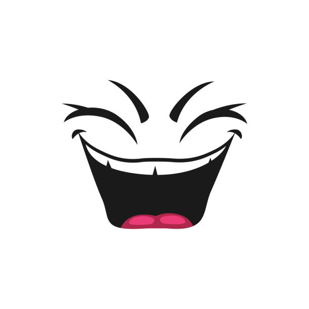 ilustraciones, imágenes clip art, dibujos animados e iconos de stock de emoticono risueño con la boca abierta, ojos guiñados - human face cartoon bizarre smiley face