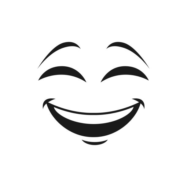 счастливый улыбающийся эмодзи хихикающий смайлик в хорошем настроении - human face cartoon bizarre smiley face stock illustrations