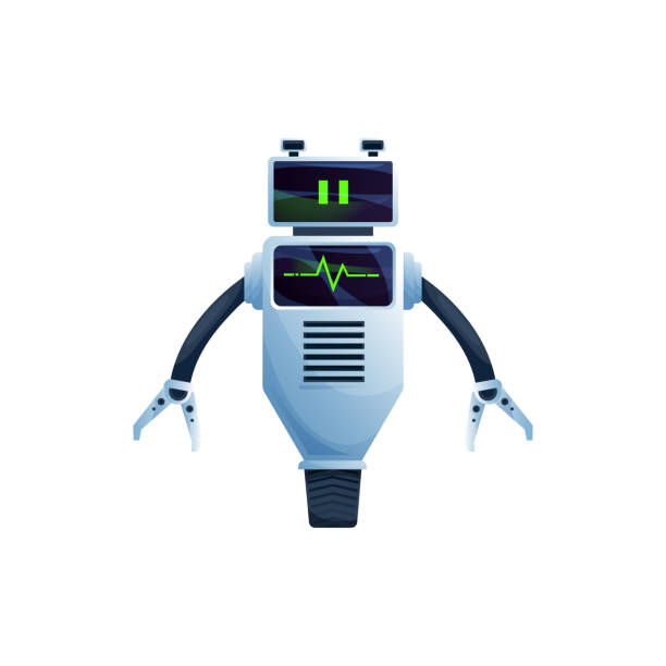 グラブ付きシングルホイールロボット、未来的なサイボーグ - robot conformity toy retro revival点のイラスト素材／クリップアート素材／マンガ素材／アイコン素材