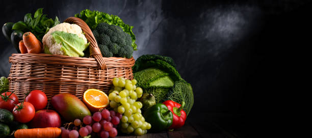 istock Composition with assorted organic vegetables and fruits 1382170841