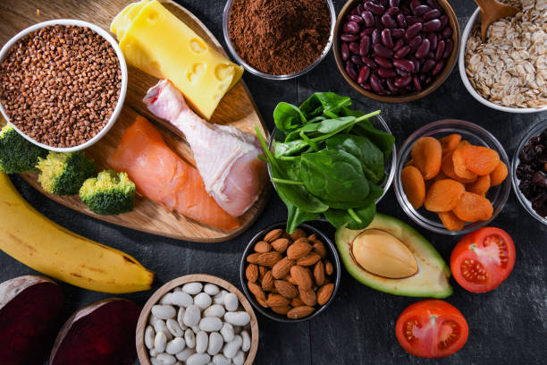 istock Composition with food products rich in potassium 1382172958
