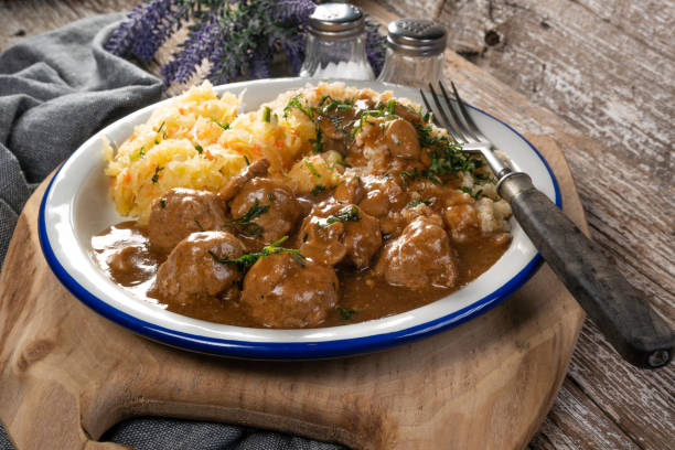 istock Minced meat balls in mushroom sauce. 1382175590