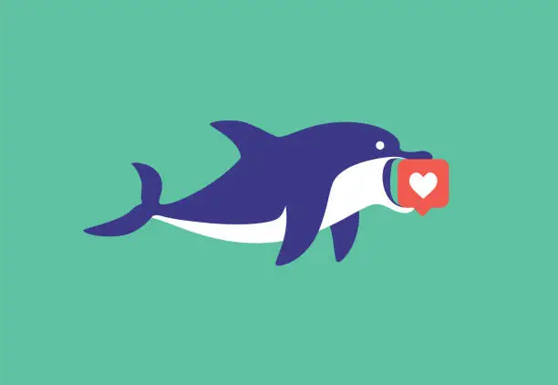 Vector illustration of dolphin holding like icon