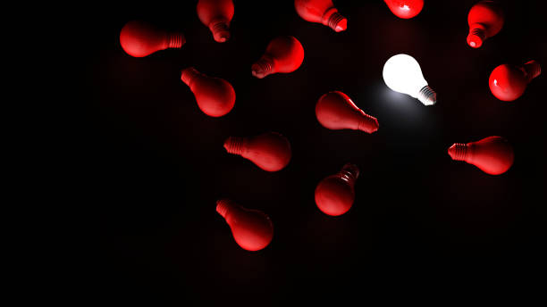 istock Light bulbs on dark background. Idea concept. 3D Illustration. 1382188450