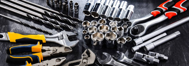 istock Composition with a variety of metal tools 1382193263
