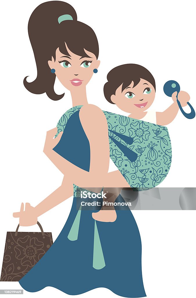 Active mother with baby in a sling Active mother with baby in a sling, vector illustration Activity stock vector