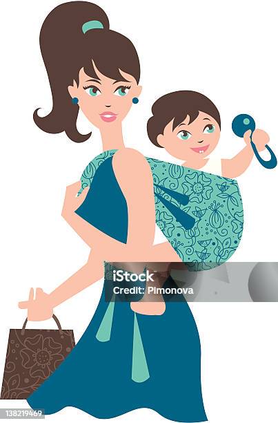 Active Mother With Baby In A Sling Stock Illustration - Download Image Now - Activity, Adult, Baby - Human Age