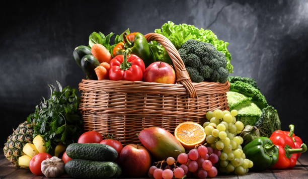istock Composition with assorted organic vegetables and fruits 1382197235