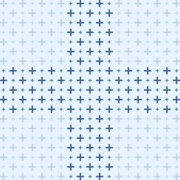 Plus sign made of plus shapes in two sizes, blue grid pattern vector art illustration