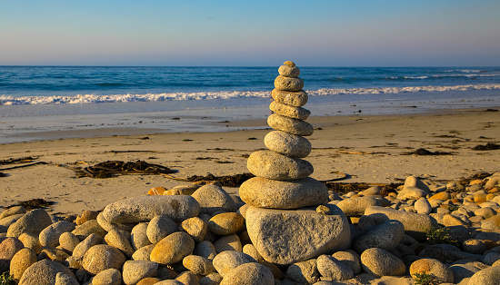 Rock sculpture at seashore seen from the 17 Mile Drive, Pebble Beach near Monterey California.