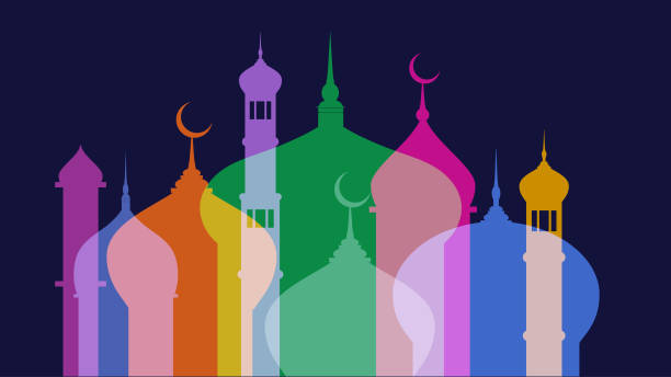 Colourful overlapping silhouettes of Mosques for Ramadan. Ramadan, Ramadan Kareem, Eid-Ul-Fitr, Islam, Fasting - Activity, Allah, Iftar, Muhammad - Prophet, Religion, Arabic Culture, Arabic