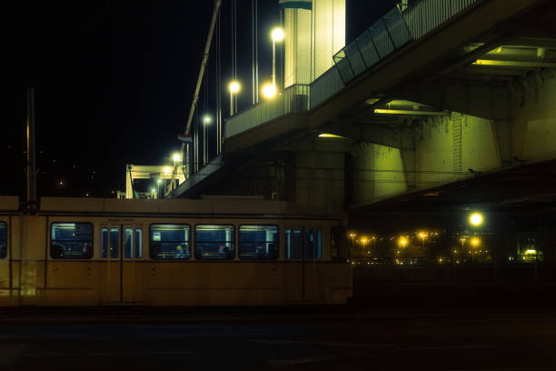 Night in Budapest - Tram and Elisabeth Bridge