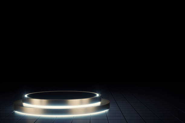 istock 3D abstract futuristic background with a pedestal 1382261714