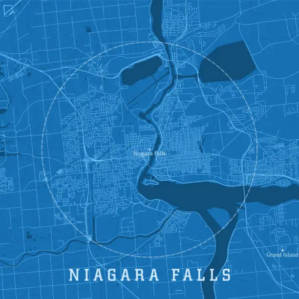 Vector illustration of Niagara Falls ON City Vector Road Map Blue Text