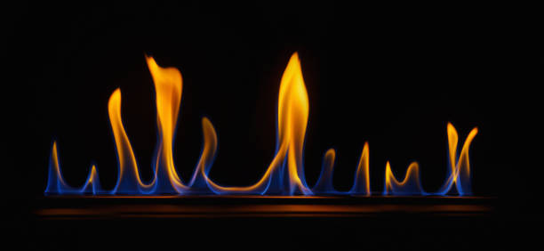 fire embers particles over black background. gas fire background. abstract dark glitter fire particles lights. - blue flame natural gas fireplace imagens e fotografias de stock