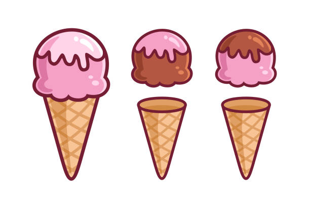 ilustraciones, imágenes clip art, dibujos animados e iconos de stock de cono de helado de fresa y chocolate - ice cream cone