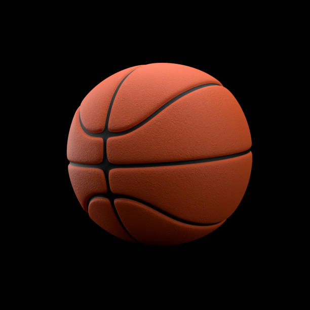 istock Isolated basketball on black background. 3d illustration 1382268448