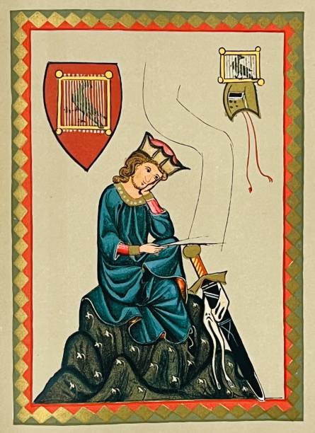 ilustraciones, imágenes clip art, dibujos animados e iconos de stock de walther von der vogelweide, poeta alemán de la edad media - von