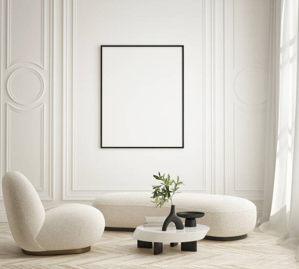 mock up poster frame in modern interior background, living room, Scandinavian style, 3D render, 3D illustration