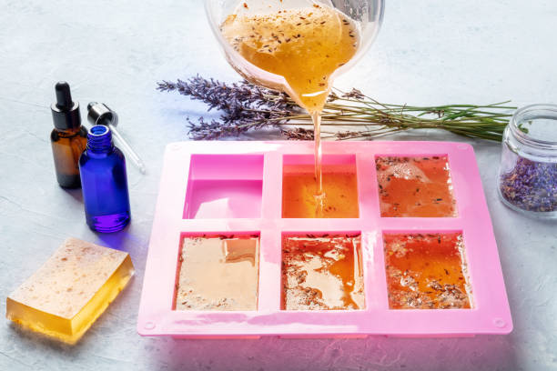 istock Organic handmade soap making. Diy cosmetic, the process of making 1382272178