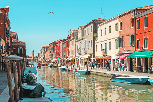 Colorful houses in Murano island of Venice in sunny days