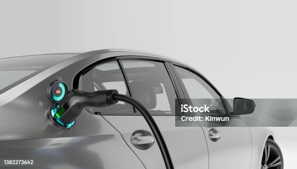 Electric Vehicle Charging With Graphical User Interface Future Technology Ev Car Concept Stock Photo - Download Image Now