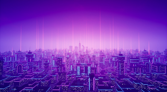 Concepto de ciudad metaverso, renderizado 3D photo