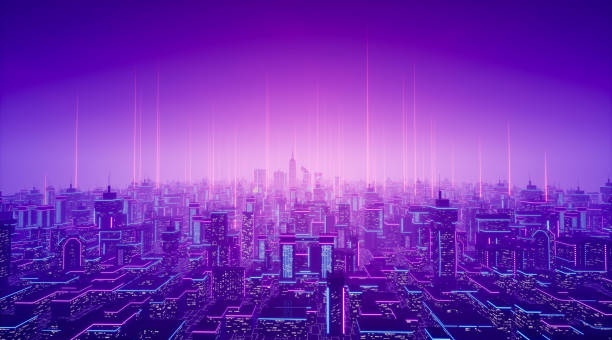 metaverse city concept, 3d render - metaverse stockfoto's en -beelden