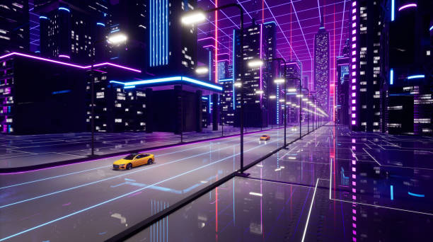 istock Metaverse city with transport car, 3d render 1382275041