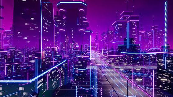 Metaverse city y concepto cyberpunk, renderizado 3d photo