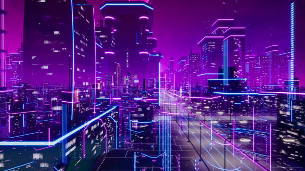 metaverse city et concept cyberpunk, rendu 3d - guerrier photos et images de collection