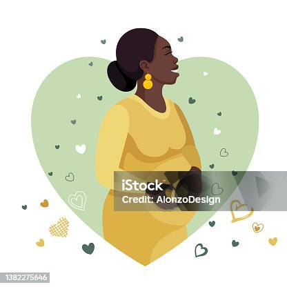 istock Happy Pregnant African Woman holding her belly. 1382275646
