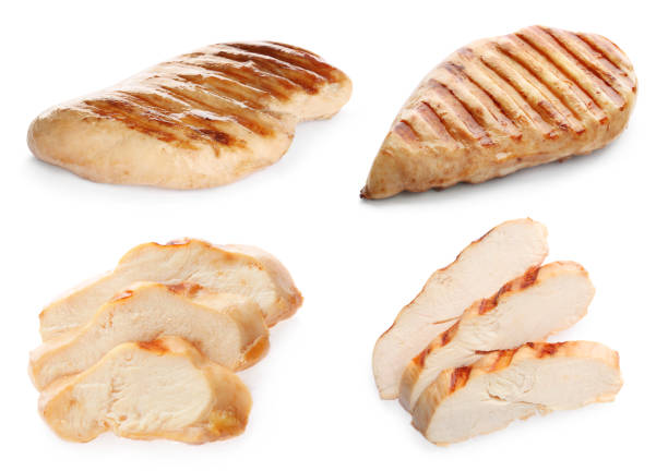 istock Set of grilled chicken breasts on white background 1382276274