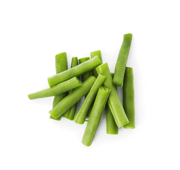 istock Fresh green beans on white background, top view 1382276471