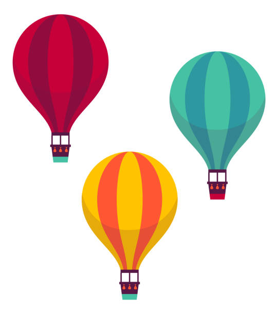 heißluftballons. bunter fliegender transport. flugreise-symbol - hot air balloon stock-grafiken, -clipart, -cartoons und -symbole