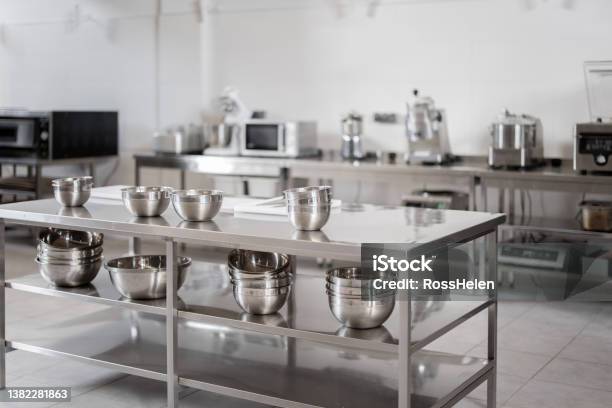Professional Restaurant Kitchen With Kitchen Equipment Stock Photo - Download Image Now