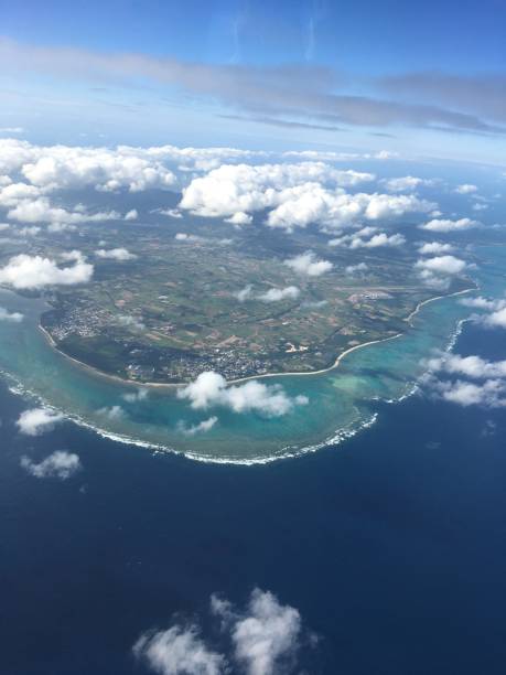 The landscape of Ishigaki island from airplane stock photo
