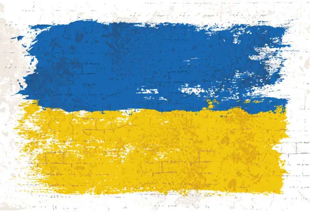 Vector illustration of Ukrainian flag painted on wall
