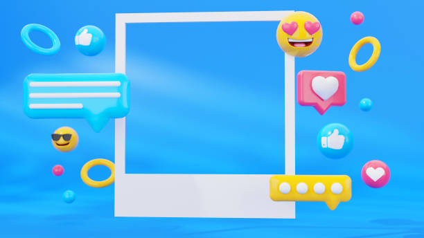 istock 3D Render frame with love, like, comment, button. Social media marketing concept blue 1382302919