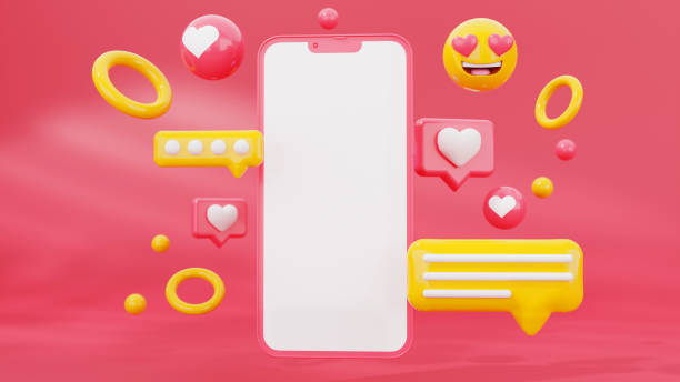 istock 3D Render phone with love, like, comment, button. Social media marketing concept red 1382302920