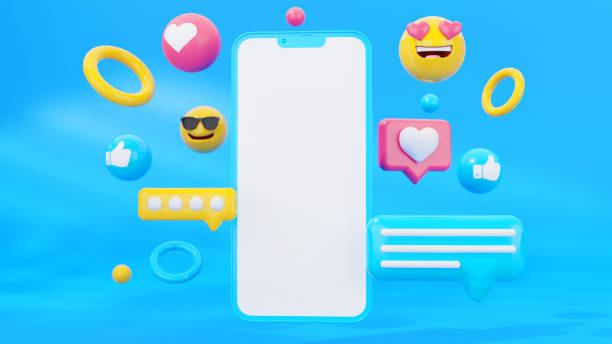 istock 3D Render phone with love, like, comment, button. Social media marketing concept blue 1382302923