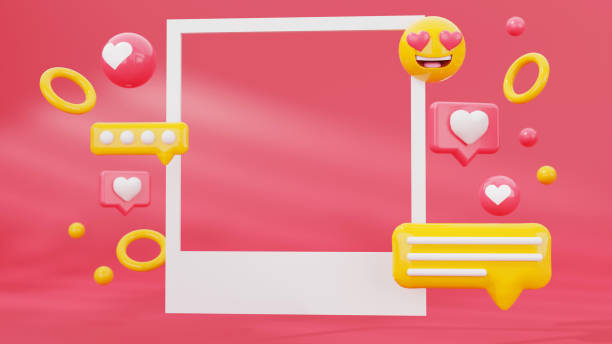 istock 3D Render frame with love, like, comment, button. Social media marketing concept red 1382302924