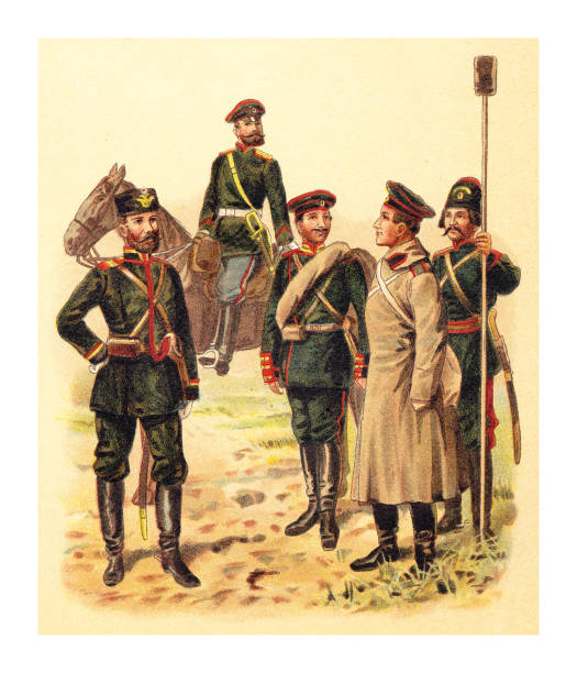 istock Historical military uniforms from Russia (Artillery) - vintage illustration 1382307886